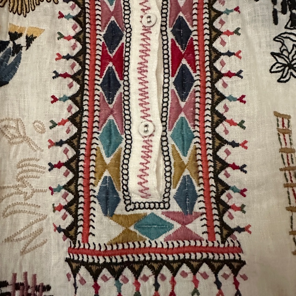 Johnny Was Simmie Embroidered Linen Blouse - Picture 9 of 15